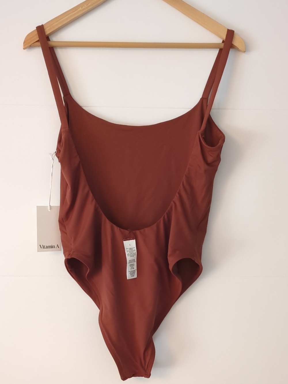 Vitamin A Classic Brown Square Neckline One-Piece Swimsuit - Women Swim Sz L - Picture 4 of 6